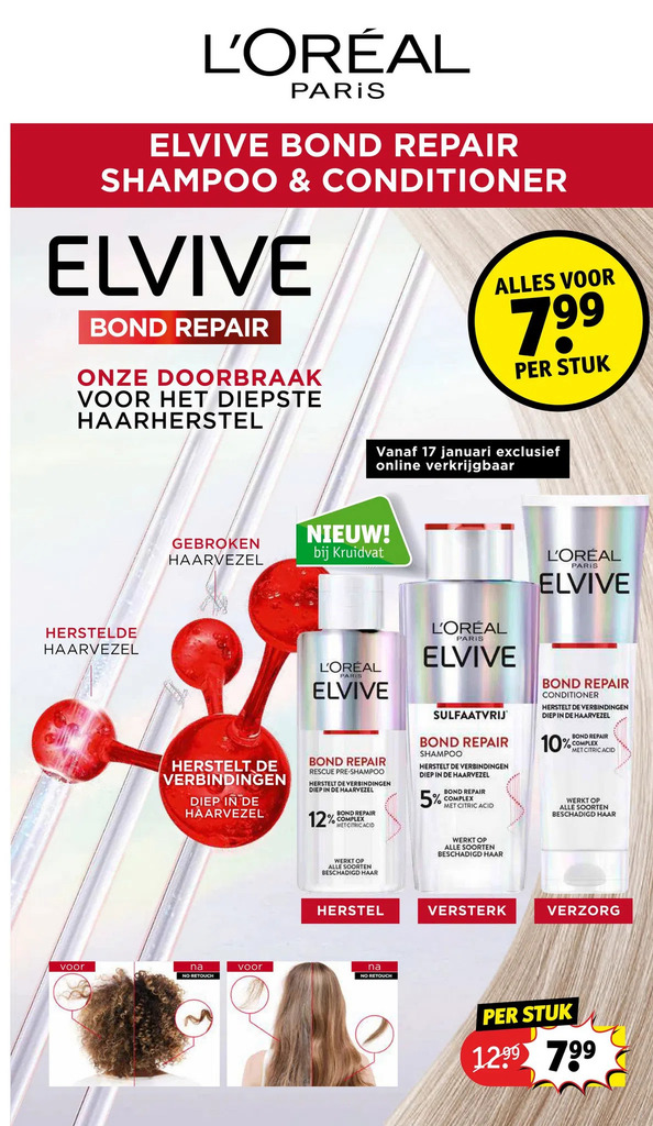 Elvive bond repair shampoo & conditioner aanbieding bij Kruidvat