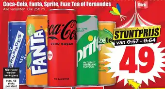 Dirk Coca-cola, fanta, sprite, fuze tea of fernandes 250ml aanbieding