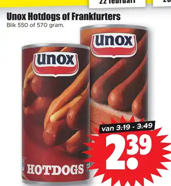 Dirk Unox hotdogs of frankfurters aanbieding