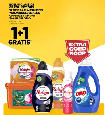 Jumbo Robijn classics of collections vloeibaar wasmiddel, wasmiddeldoekjes, capsules of dry wash of omo 1+1 gratis aanbieding