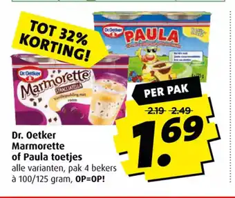 Boni Dr. Oetker Marmorette of Paula toetjes aanbieding