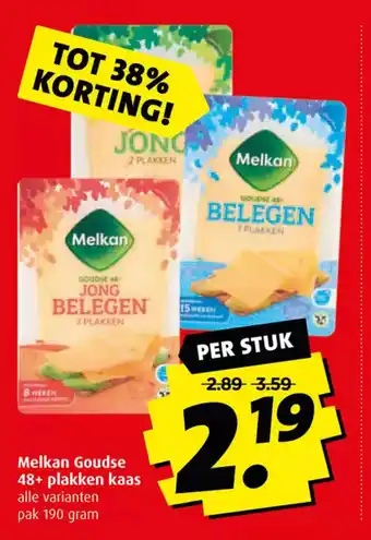 Boni Melkan Goudse 48+ plakken kaas 190 gram aanbieding