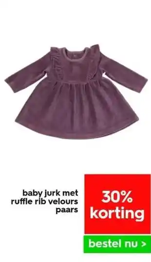 HEMA Baby jurk met ruffle rib velours paars aanbieding