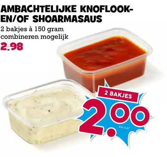 Boon`s Markt Ambachtelijke knoflook en/of shoarmasaus aanbieding