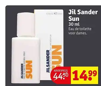 Kruidvat Jil sander sun aanbieding