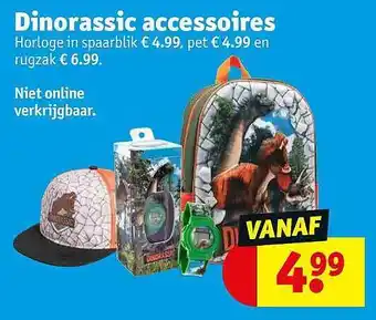 Kruidvat Dinorassic accessoires : horloge in spaarblik, pet en rugzak aanbieding