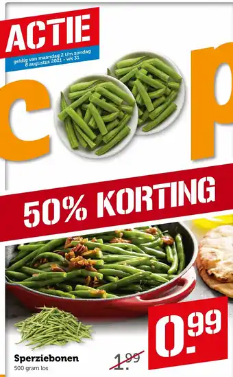 Coop Sperziebonen 500g aanbieding