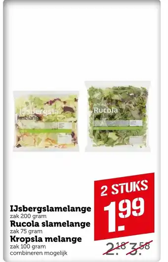 Coop Ijsbergslamelange, rucola slamelange, kropsla melange aanbieding