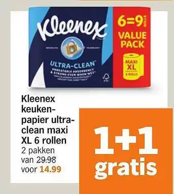 Albert Heijn Kleenex keukenpapier ultra-clean maxi xl 6 rollen aanbieding