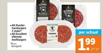 Albert Heijn Ah runderhamburgers 2 stuks of ah excellent ultimate beefburgers aanbieding