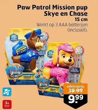 Trekpleister Paw patrol mission pup skye en chase 15 cm aanbieding