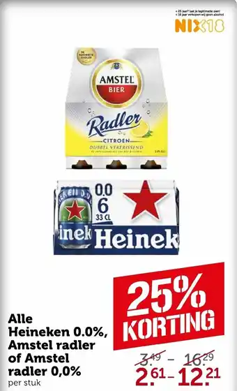 Coop Alle heineken 0.0%, amstel radler of amstel radler 0.0% aanbieding