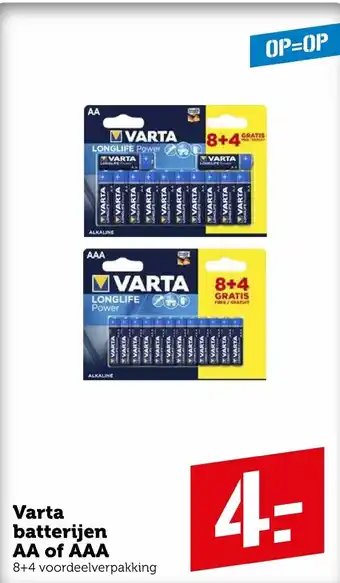 Coop Varta batterijen AA of AAA aanbieding