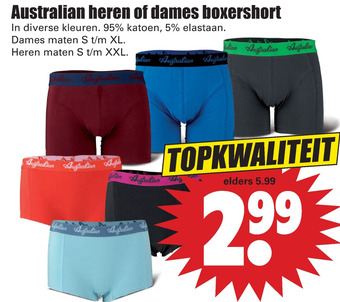 Dirk Australian heren of dames boxershort aanbieding