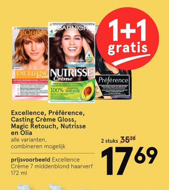 Etos Excellence, Préférence, Casting Crème Gloss, Magic Retouch, Nutrisse en Olia aanbieding