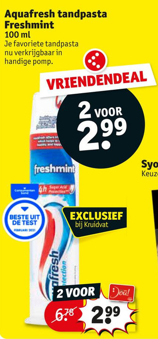 Kruidvat Aquafresh tandpasta Freshmint aanbieding