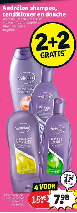 Kruidvat Andrelon shampoo, conditioner en douche 2+2 aanbieding