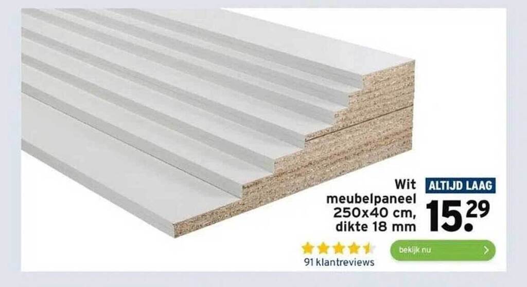 Wit meubelpaneel 250x40 cm, dikte 18 mm aanbieding bij GAMMA
