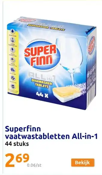 Action Superfinn vaatwastabletten All-in-1 44 stuks aanbieding