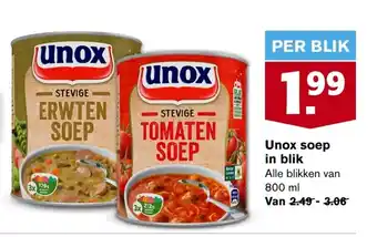 Hoogvliet Unox soep in blik 800ml aanbieding