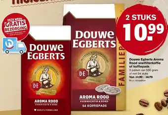 Hoogvliet Douwe egberts aroma rood snelfilterkoffie of koffiepads 500g 2 stuks aanbieding