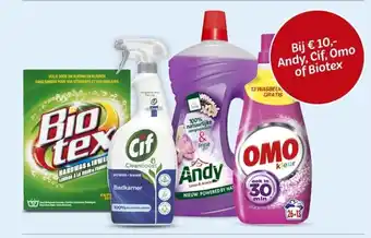 Hoogvliet Bij 10,- andy, cif, omo of biotex aanbieding