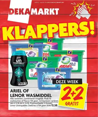 Dekamarkt Ariel Of Lenor Wasmiddel 2+2 Gratis aanbieding