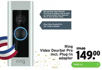 GAMMA Ring Video Deurbel Pro incl. Plug-in adapter aanbieding