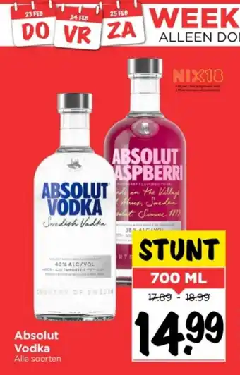 Vomar Voordeelmarkt Absolut Vodka 700 ml aanbieding