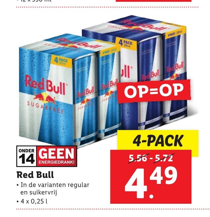 Red Bull 4 x 0,25 l aanbieding bij Lidl