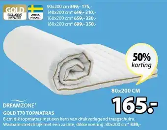 Jysk Gold T70 topmatras aanbieding