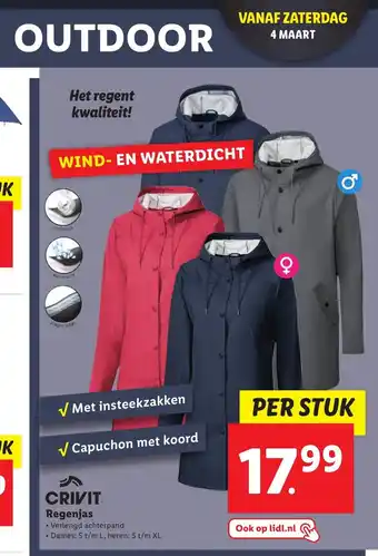 Lidl Crivit Regenjas Dames: S t/m L, heren: S t/m XL aanbieding