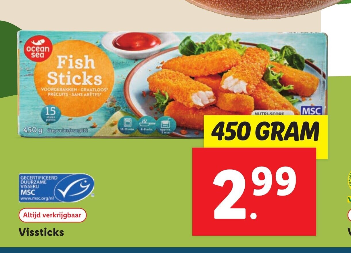 Vissticks 450 gram aanbieding bij Lidl