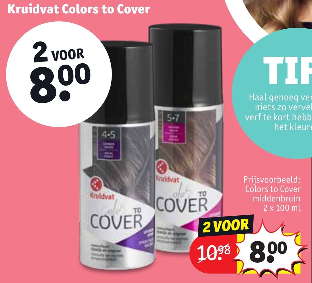 Kruidvat colors to cover 2 voor aanbieding bij Kruidvat