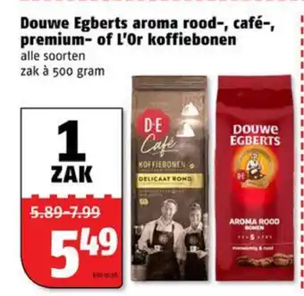 Poiesz Douwe Egberts aroma rood-, cafe-, premium- of L'Or koffiebonen aanbieding