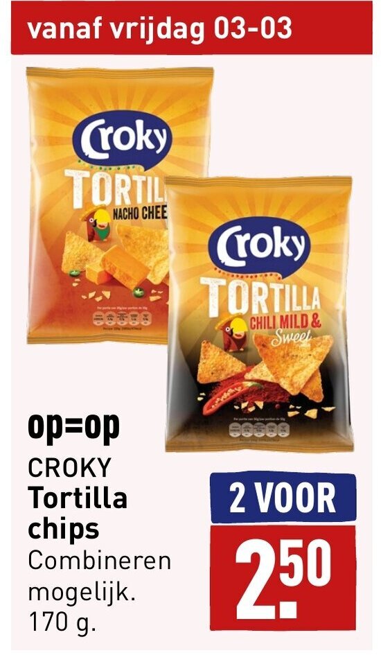 Croky tortilla chips 170g 2 voor aanbieding bij ALDI