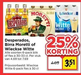 Vomar Voordeelmarkt Desperados, Birra Moretti of Wieckse Witte 6*300-330ml aanbieding