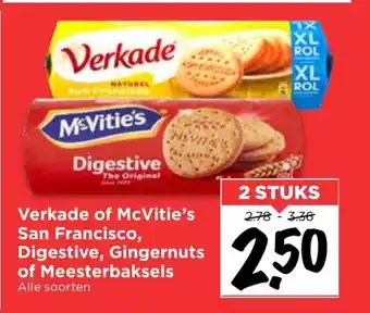 Vomar Voordeelmarkt Verkade of McVitie's San Francisco, Digestive, Gingernuts of Meesterbaksels 2st aanbieding