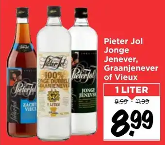 Vomar Voordeelmarkt Pieter Jol Jonge Jenever, Graanjenever of Vieux 1L aanbieding