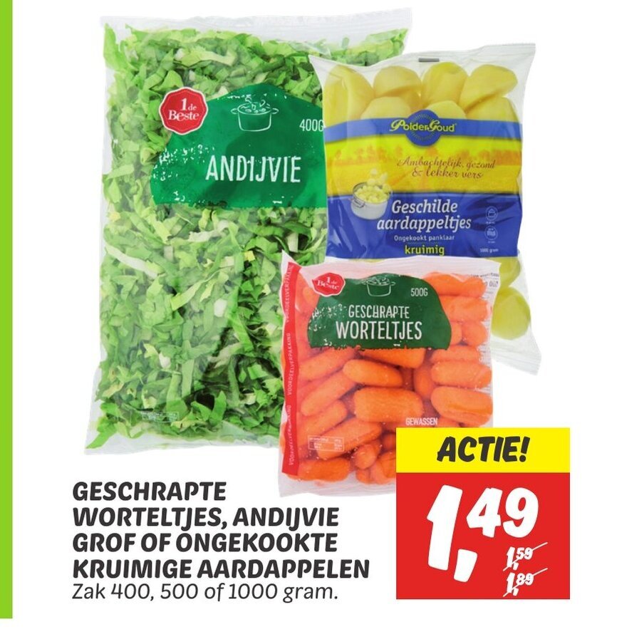 Geschrapte Worsteltjes, Andijvie Grof Of Ongekookte Kruimige Aardappelen zak 400, 500 of 1000