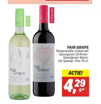 Dekamarkt Fair Grape Tempranillo-Cabernet Sauvignon of Airen-Sauvignon Blanc fles 75 cl aanbieding