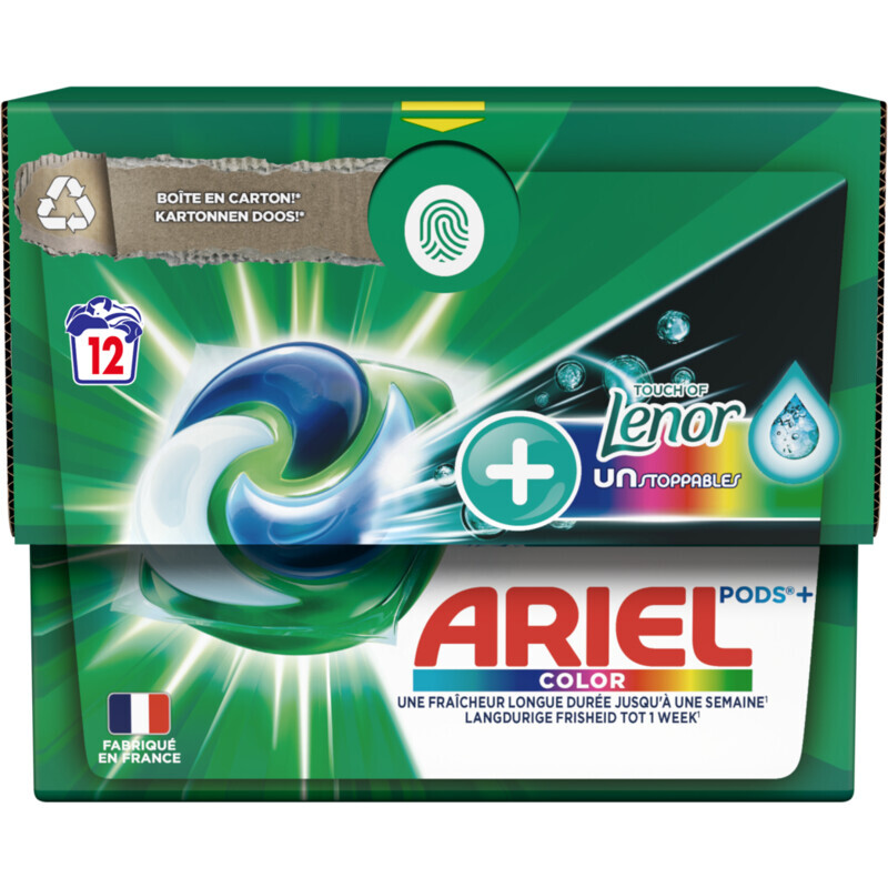 Albert Heijn Ariel pods+ color touch of lenor unstoppables aanbieding