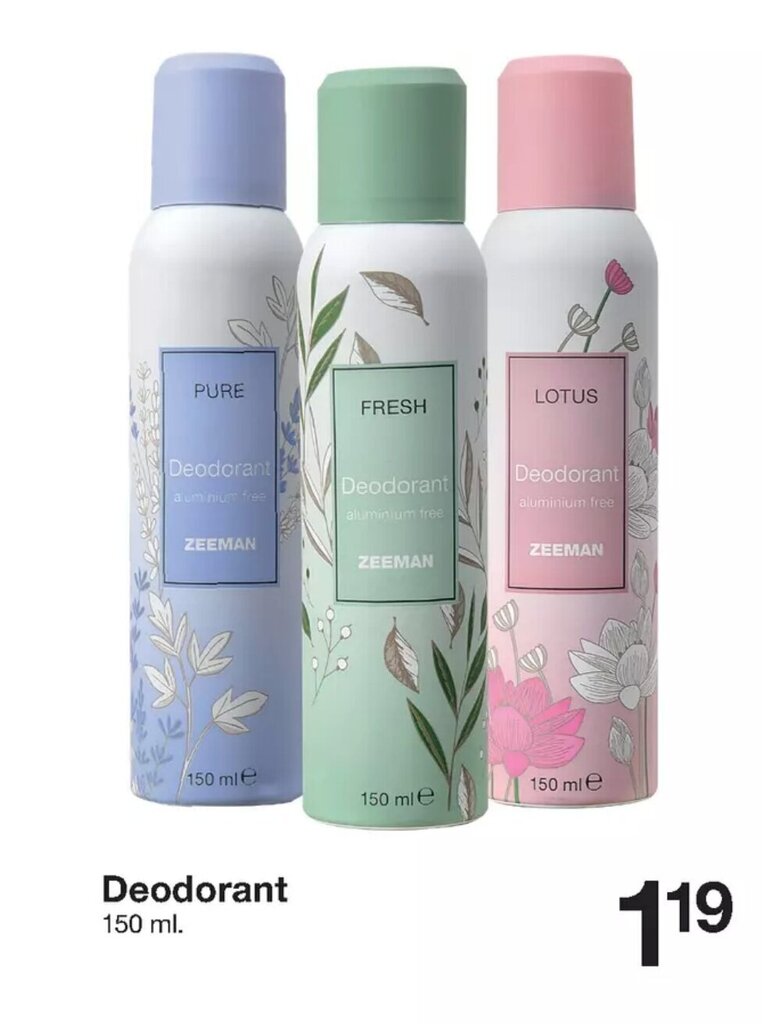 Deodorant 150 ml aanbieding bij Zeeman