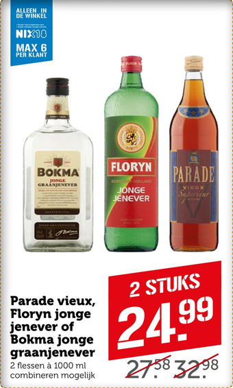 Coop Parade vieux, Floryn jonge jenever of Bokma jonge graanjenever aanbieding