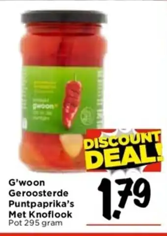 Vomar Voordeelmarkt G'woon Geroosterde Puntpaprika's Met Knoflook 295 gram aanbieding