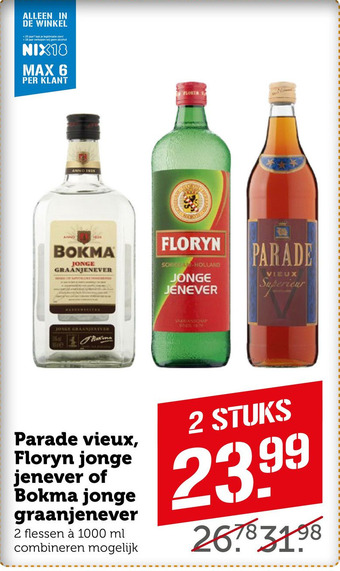 Coop Parade vieux, Floryn jonge jenever of Bokma jonge graanjenever aanbieding