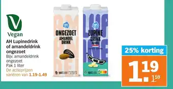 Albert Heijn AH Lupinedrink of amandeldrink ongezoet aanbieding