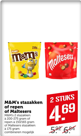 Coop M&M's stazakken of repen of Maltesers aanbieding