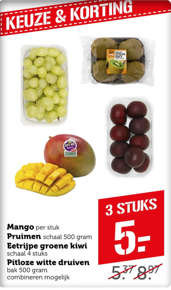 Coop Mango, Pruimen, Groene Kiwi of Pitloze witte druiven aanbieding