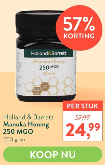 Holland & Barrett Holland & Barrett Manuka Honing 250 MGO aanbieding